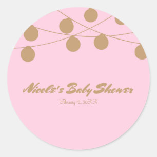 Pink & Gold Modern String Lights Party Favour Classic Round Sticker