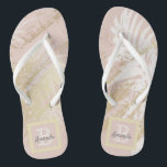 Pink gold monogram foliage botanical thongs<br><div class="desc">An elegant,  modern tropical summer abstract pattern.  Rustic rose gold background,  and white palm tree leaves.  Decorated with faux gold brush strokes.  Add your name and monogram letter.</div>