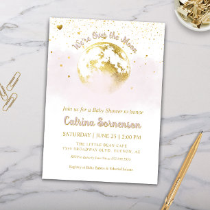 Pink Gold Moon and Stars Celestial Baby Shower Invitation
