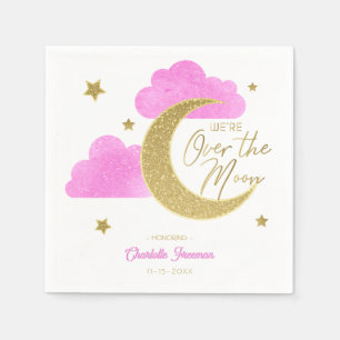 Pink Gold Moon & Stars Over the Moon Baby Shower Napkin