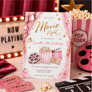 Pink Gold Movie Night Girl Birthday Invitation
