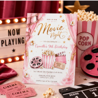 Pink Gold Movie Night Girl Birthday Invitation