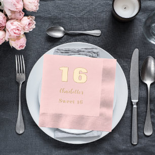 Pink gold name elegant birthday party foil napkins