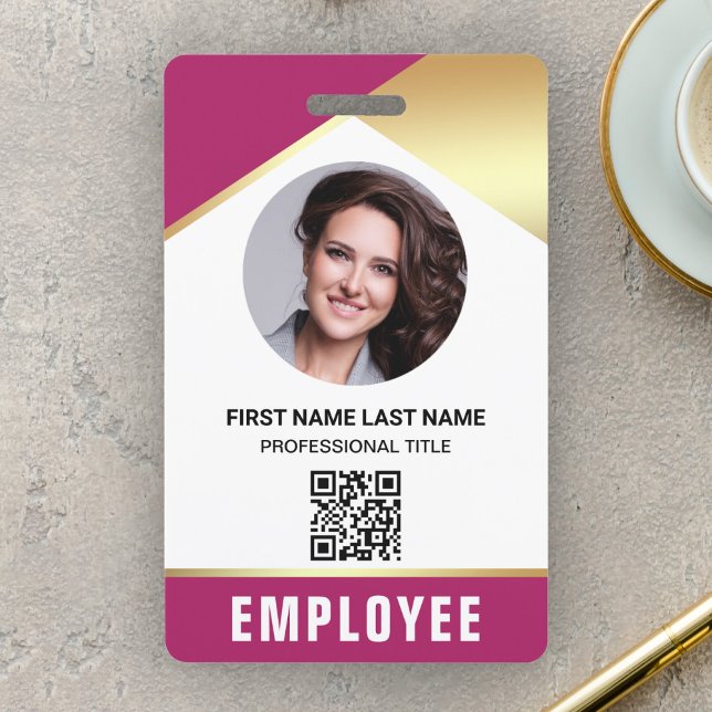 Pink Gold Name Photo QR Code Employee ID Card ID Badge (Creator Uploaded)