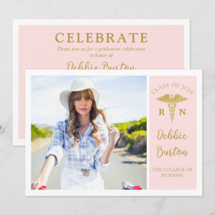 Pink & Gold Nursing School Photo Graduation Party Invitation