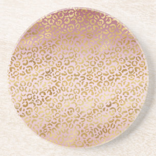 Pink Gold Ombre Leopard Print Coaster