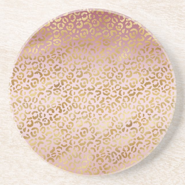 Pink Gold Ombre Leopard Print  Coaster (Front)
