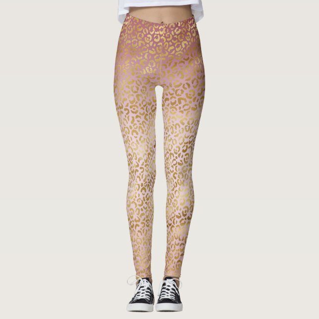 Pink Gold Ombre Leopard Print       Leggings (Front)