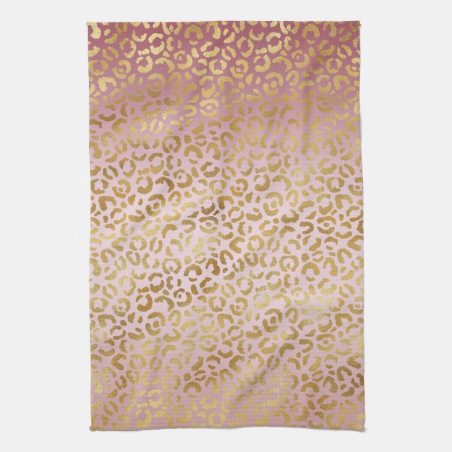 Pink Gold Ombre Leopard Print   Tea Towel (Vertical)