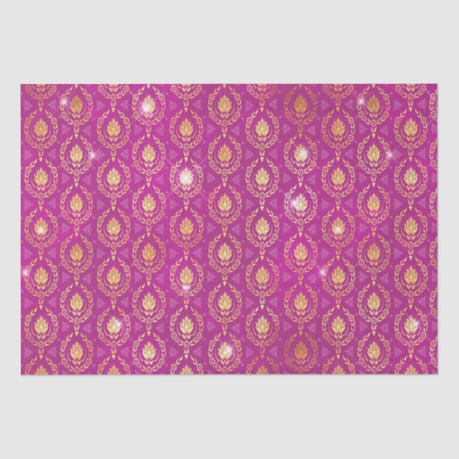 Pink & Gold Ornamental Luxe Pattern with Sparkles Tissue Paper (Front)