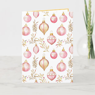 Pink Gold Ornaments Christmas Vintage Holiday Card