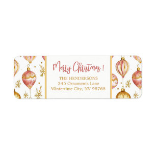 Pink Gold Ornaments Christmas Vintage Return Address Label