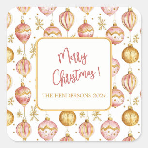 Pink Gold Ornaments Christmas Vintage Square Sticker