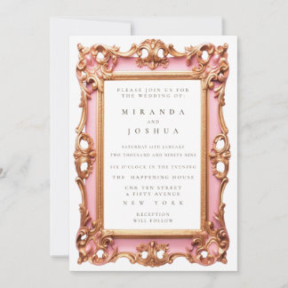 Pink Gold Ornate Filigree Flourish Frame Invitation