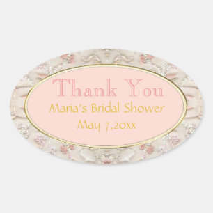 Pink Gold Oval Bridal Thank You Stickers