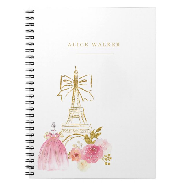 Pink Gold Parisian Chic Monogram Notebook (Front)
