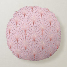 Pink gold pattern,fan feather pattern,Art Deco chi Round Cushion