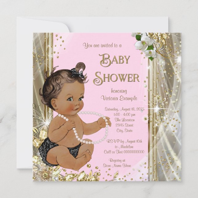 Pink Gold Pearl Ethnic Girl Baby Shower Invitation (Front)