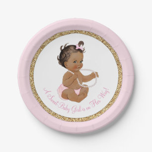 Pink Gold Pearl Ethnic Girl Baby Shower Paper Plate