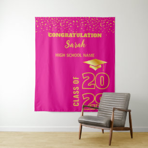 Pink & Gold Personalised Graduation Party Custom Tapestry