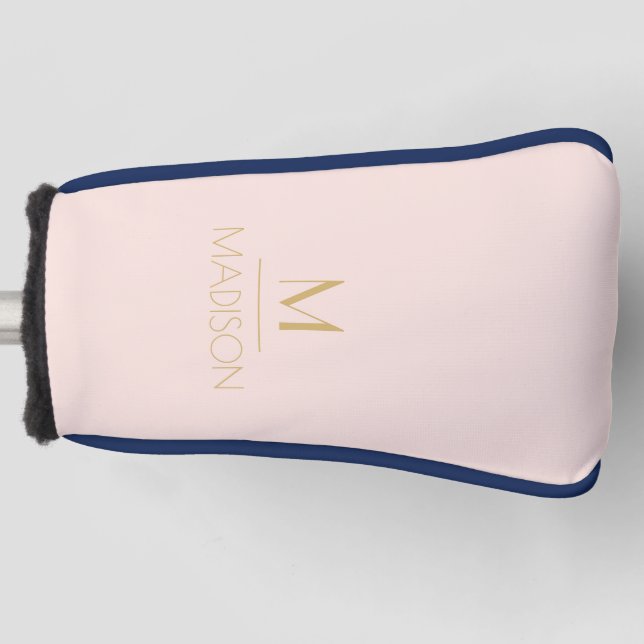 Pink & Gold Personalised Monogram | Name Golf Golf Head Cover (Front)