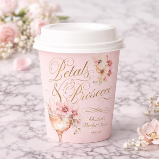 Pink Gold Petals and Prosecco Bridal Shower Paper Cups
