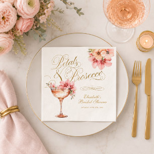 Pink Gold Petals and Prosecco Cocktail Napkin
