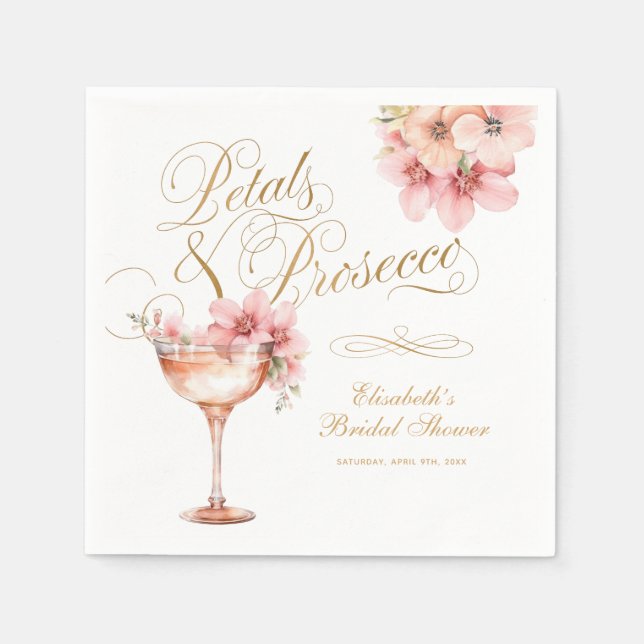 Pink Gold Petals and Prosecco Cocktail Napkin (Front)