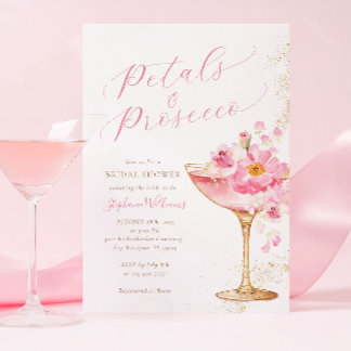 Pink Gold Petals and Prosecco Floral Bridal Shower Invitation