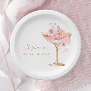 Pink Gold Petals and Prosecco Floral Bridal Shower Paper Plate