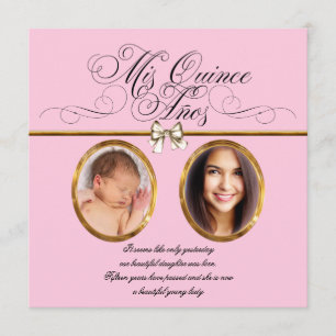 Pink Gold Photo Quinceanera Invitations