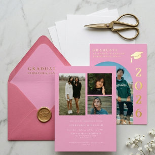 Pink & Gold Photo Twin Graduation 