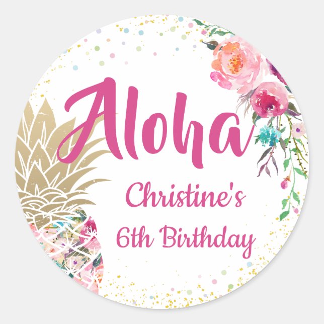 Pink Gold Pineapple Tropical Floral Party Favour Classic Round Sticker (Front)