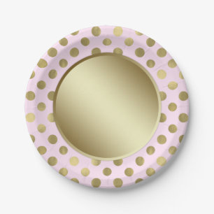 Pink Gold Polka Dot Birthday Party Paper Plate