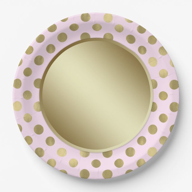 Pink Gold Polka Dot Birthday Party Paper Plate (Front)