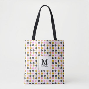 Pink & Gold Polka Dot Monogram Tote Bag