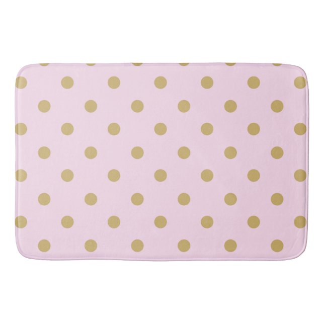 Pink & Gold Polka Dots Modern Trendy Girly Pattern Bath Mat (Front)