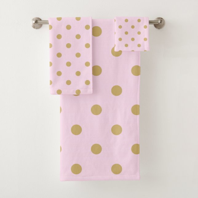 Pink & Gold Polka Dots Modern Trendy Girly Pattern Bath Towel Set (Insitu)