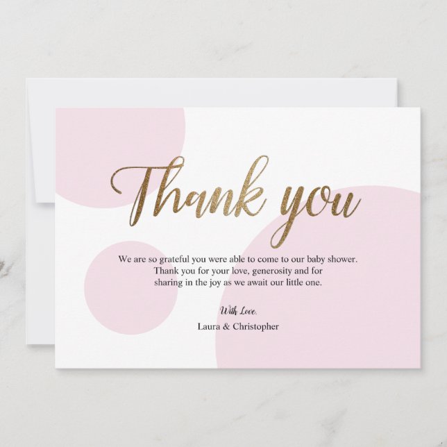 Pink Gold Polkadot Baby Shower Thank You Invitation (Front)
