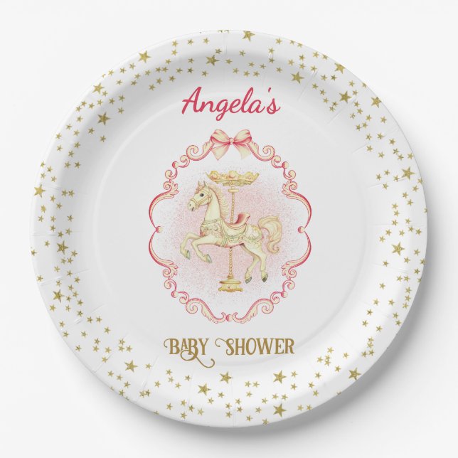 Pink & Gold Pony Vintage-Baby Shower Plates (Front)