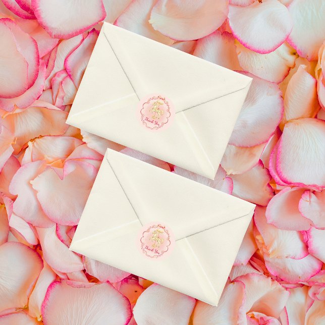 Pink & Gold Pony Vintage-Thank You Stickers (pink-vintage-carousel-pony-thank-you-baby-shower-stickers)