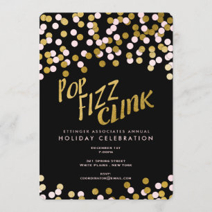 Pink Gold Pop Fizz Clink Holiday Office Party Invitation