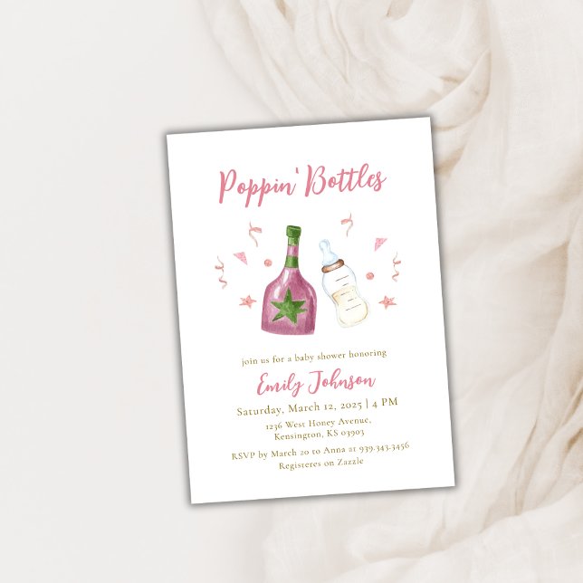 Pink Gold Poppin Bottles Champagne Baby Shower  Invitation (Pink Gold Poppin Bottles Champagne Baby Shower Invitation)