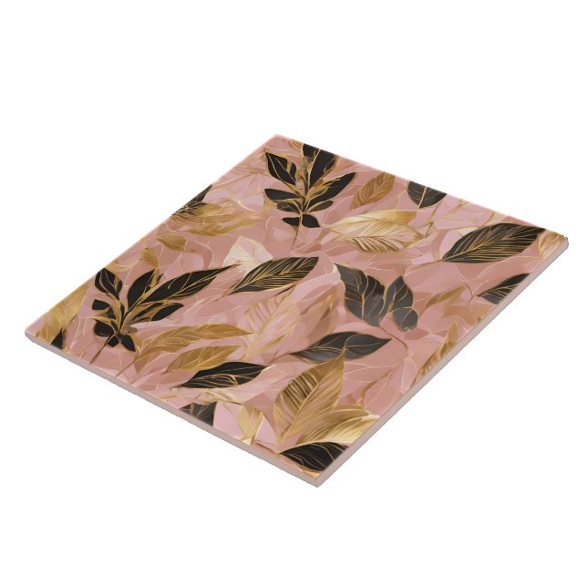Pink Gold Popular Boho Leaves Collection Ceramic Tile (Side)