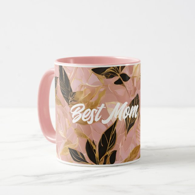 Pink Gold Popular Boho Leaves Collection Mug (Front Left)