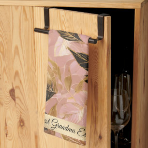 Pink Gold Popular Boho Leaves Collection Tea Towel