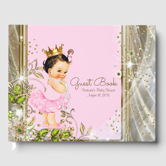Pink Gold Princess Baby Shower Guest Book (Front)