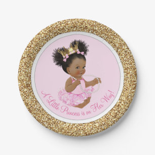 Pink Gold Princess Baby Shower Paper Plates