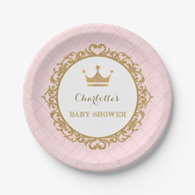 Pink Gold Princess Baby Shower Party 7" Plate (Front)