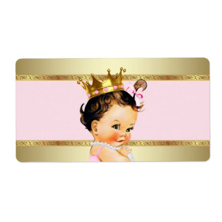 Pink Gold Princess Baby Shower Water Bottle Label
